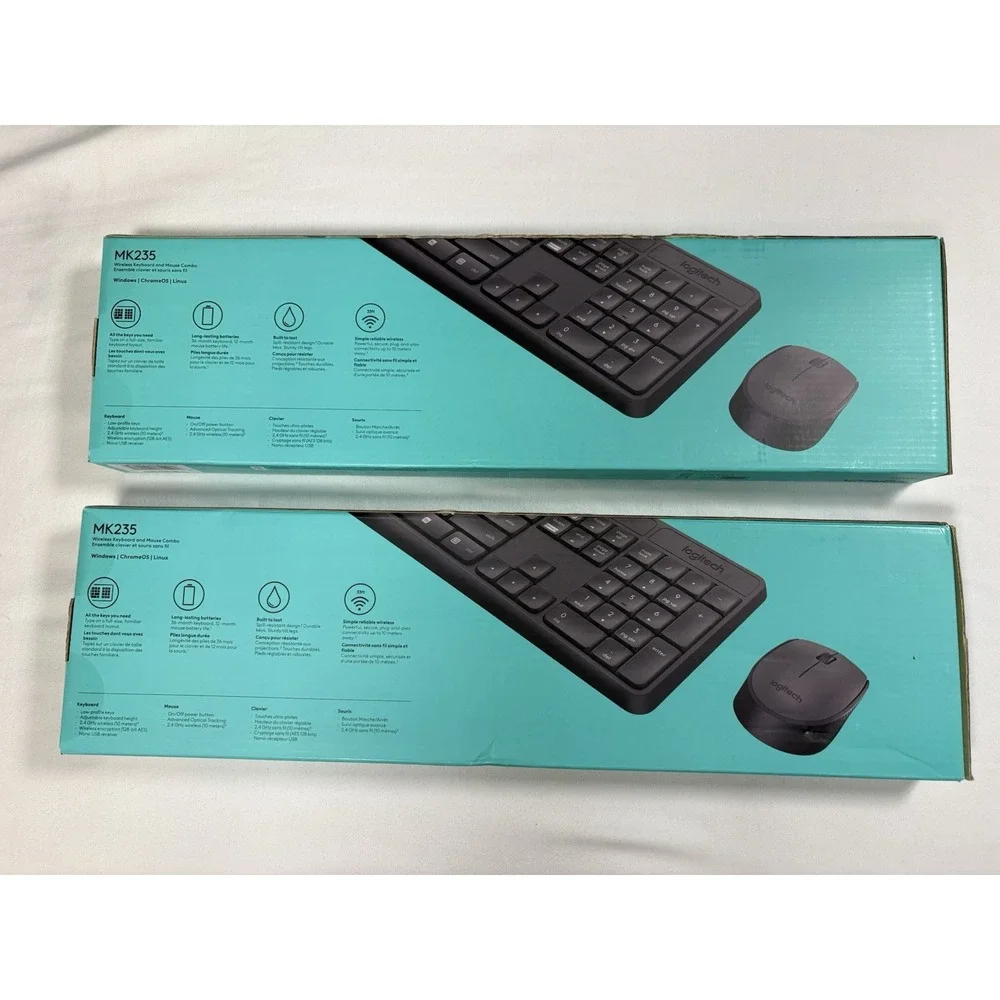 Lot of 2 Logitech MK235 Wireless Keyboard & Mouse Combo New Factory Sealed PC